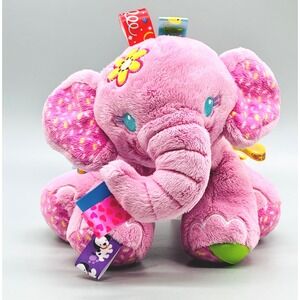 Taggies Elephant Plush Pink Floral Butterfly Ribbon Sensory Toy